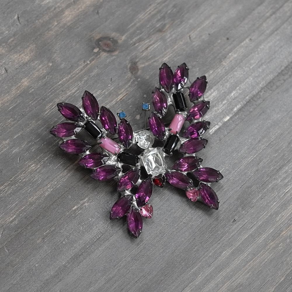 Vintage KJL Kenneth Jay Lane Butterfly Brooch Extra Large Purple Pink Crystals